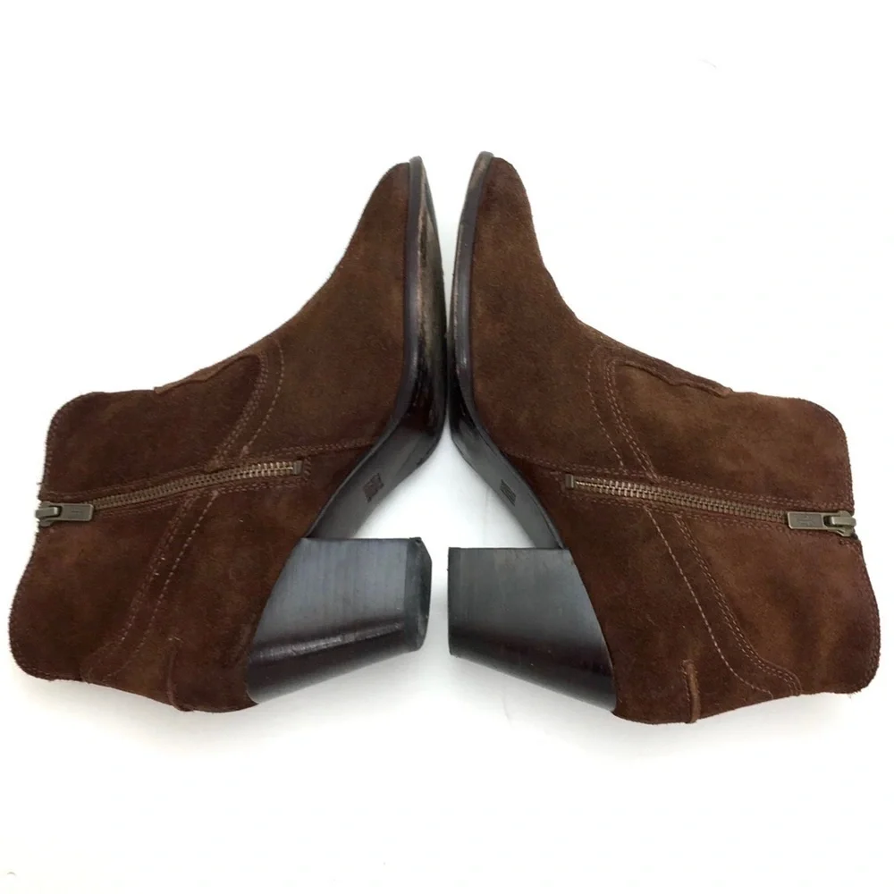 FRYE Western Cowboy Suede Ankle Bootie in Chocolate Brown Size 9 3472064